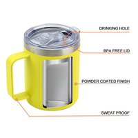 Mug de voyage et de camping isotherme à double paroi en acier inoxydable blanc avec poignée, motifs OEM, logo personnalisé, 12oz, 14oz, 16oz