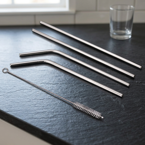 Reusable Stainless steel <b>Drinking</b> <b>Straws</b> 4 Pack With Cleaning Brush Minimalist Bar Accessories - Product Image 3