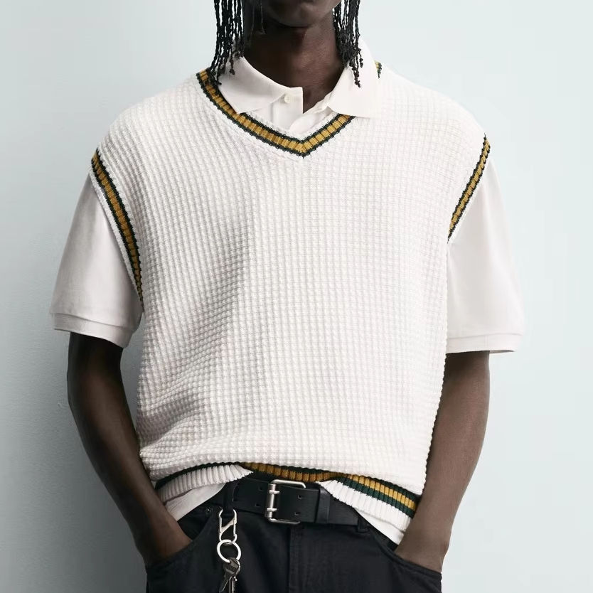Mens White Sweater Vests Durable Stylish Knitwear