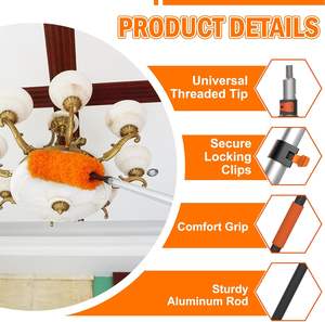 Kit de nettoyage de plafond à long manche extensible de 3,6 m pour ventilateurs de plafond et fenêtres, avec plumeau en microfibre - Product Image 3