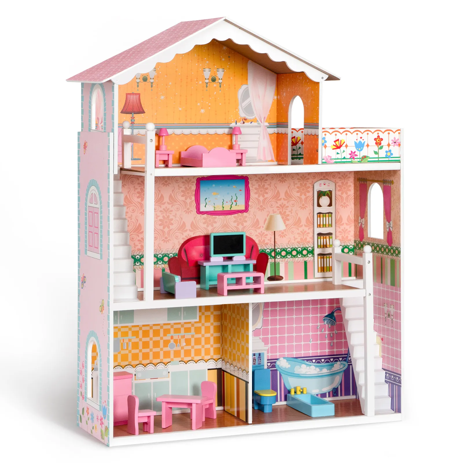 JUNWU Mini Dollhouse, Three-Story Miniature Dolls House for Home Display  Co並行輸入品 【NEW限定品】