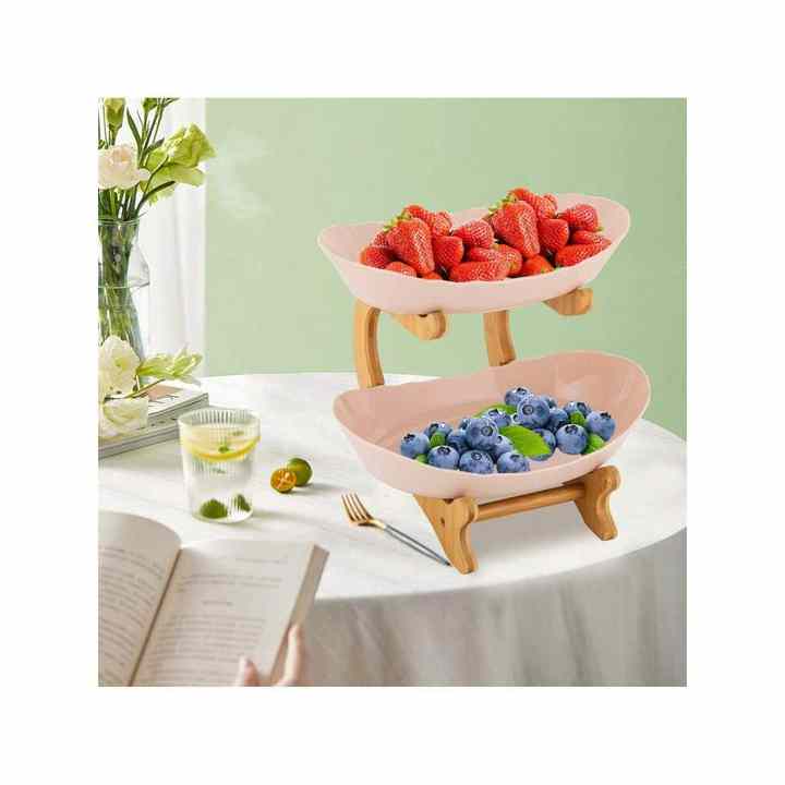2-Tier Open Design Fruit Serving Tray 2-Layer Snack Bowl with Multi-Function Table Top Organizer for Fruit Cookies Small Items