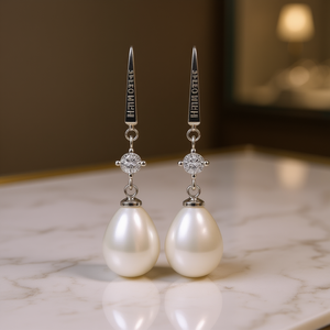 Orecchini Pendenti con Perle Jewelmer in Argento 925, Perle Coltivate Bianche AAA a Goccia, Placcati in Rodio, Classici da Donna per Matrimonio - Product Image 2