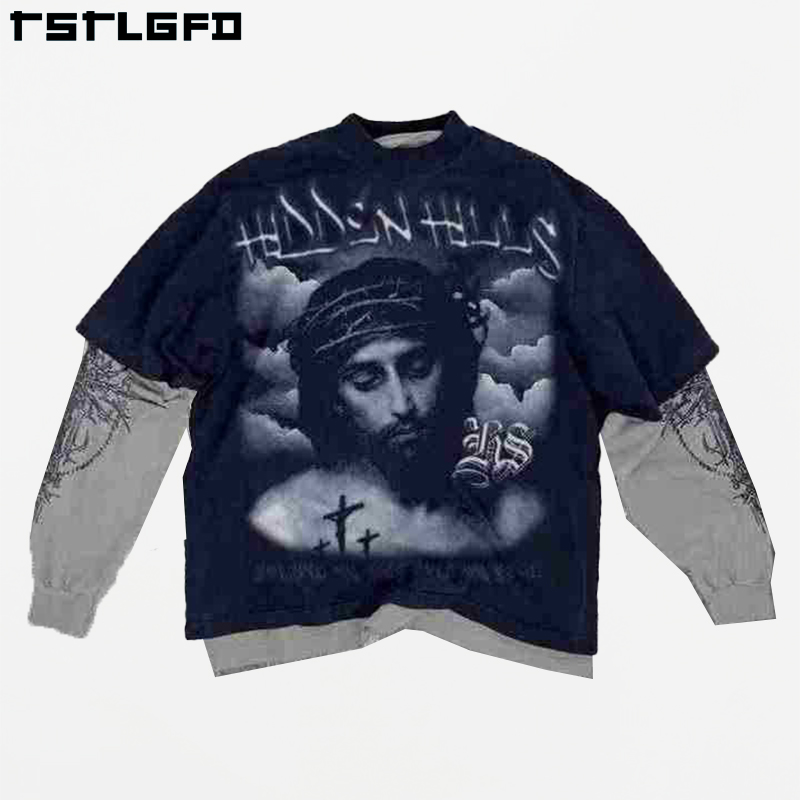 Streetwear Custom Screen Printing Double Layer T Shirt Men