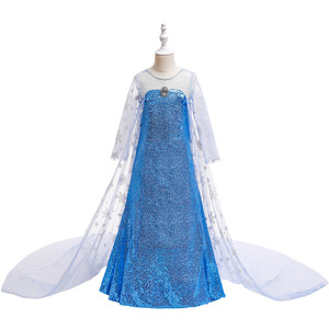 Costumes de robe de princesse de <span class=keywords><strong>luxe</strong></span> pour filles avec longue cape brillante Robe de fête d'anniversaire <span class=keywords><strong>Elsa</strong></span> Queen Halloween pour filles - Product Image 1
