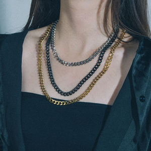 Chaîne <span class=keywords><strong>gourmette</strong></span> cubaine tendance, collier ras du cou punk vintage noir et or, en acier inoxydable 316L massif, pour hommes et femmes - Product Image 3