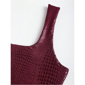 Women's Faux Leather <b>Tank</b> <b>Top</b> Cropped <b>Square</b> <b>Neck</b> Sleeveless Ruched Bodycon Translucent Clubwear Party <b>Top</b> - Product Image 5