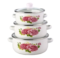 6pcs Set Panci Masak Murah Promosi Hadiah Warna Putih dengan Tutup Kaca untuk Sup Susu Set Casserole Enamel
