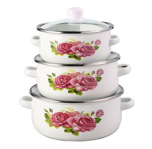 Ensemble de 6 casseroles <span class=keywords><strong>en</strong></span> émail avec couvercle <span class=keywords><strong>en</strong></span> verre blanc, <span class=keywords><strong>promotion</strong></span> bon marché, cadeau - Product Image 3