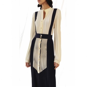 เดรสไหมพรมถักทรงเข้ารูป คอทรงกลม แขนยาวตัดสี ดีไซน์ใหม่ แฟชั่นผู้หญิง คุณภาพสูงแบบ OEM พร้อมกระดุมปิด - Product Image 2