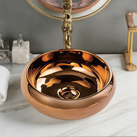 Lavabo sur pied en céramique colorée, plaqué or rose électrolytique, design moderne, pour salle de bain