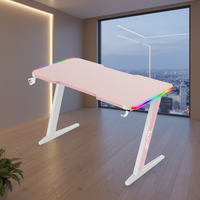 Escritorio de Computadora Simple Century ZS2, Duradero, de Madera, en Forma de Z, Color Rosa, con Gancho para Auriculares, Escritorio Grande y Largo, Mesa de Oficina para Juegos RGB