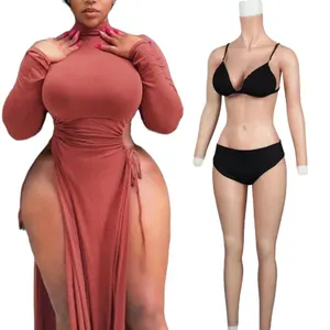Bodysuit Crossdresser silikon cangkir D bentuk payudara silikon dengan payudara palsu Vagina untuk Transgender Cosplay tubuh wanita silikon
