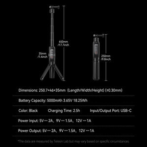 <span class=keywords><strong>TELESIN</strong></span> Accessoires de caméra d'action pour Go Pro Hero12 <span class=keywords><strong>11</strong></span> 10 9 Max 5000mAh Rechargeable Trépied Télécommande Selfie Stick - Product Image 5