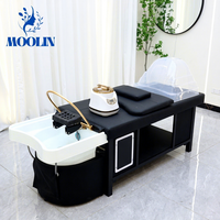 MOOLIN Lit de lavage de luxe moderne pour salon, équipement professionnel avec bac de lavage et vapeur pour soins capillaires et massage thaïlandais