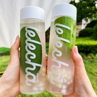 Bouteille d'eau en verre cylindrique vide de 300 ml, 500 ml, 800 ml avec logo personnalisé, style Voss, avec couvercle anti-fuite pour jus, smoothie, sport, voyage