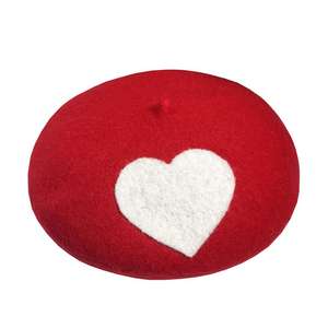 หมวกเบเร่ต์แบบทำมือหมวกเบเร่ต์สีแดงสีดำสีขาวหัวใจใหญ่ขนแกะสักหลาดสำหรับผู้ใหญ่เด็กจิตรกรหมวกเบเร่ต์แฮนด์เมดสำหรับผู้หญิงเด็กผู้หญิง - Product Image 2