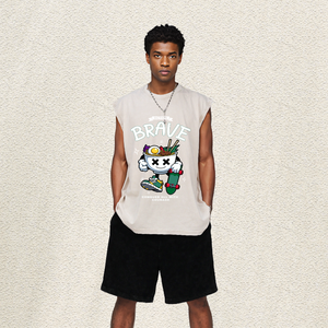Gilet oversize pour homme délavé, imprimé dessin animé Brave Noodle <span class=keywords><strong>Bowl</strong></span> <span class=keywords><strong>Skate</strong></span>, style <span class=keywords><strong>skate</strong></span> urbain pour jeunes, entrepôt USA, vente en gros - Product Image 3