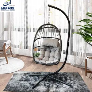 Balançoire extérieure pour balcon Paniers suspendus coussin profond support en métal chaises loisirs oeufs hamacs jardin osier oeuf pliant