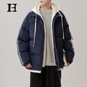 Chaqueta de Invierno para Hombre, Estilo Casual, Holgada, Cálida, con Capucha, a Rayas, de Color Sólido, con Cremallera, Estilo Moderno, Chaquetas para Exteriores - Product Image 1