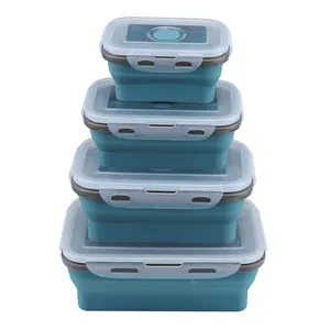 2022 Foldable Silicone Food Storage Containers 4 Piece Set with Lid Stackable Space Saver Suitable for Microwave Refrigerator