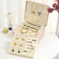 Boîte à bijoux DIGU avec fermeture à glissière, fermoir tête de lion, plateau amovible pour bagues, colliers, bracelets, organiseur portable