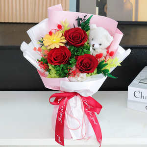 High Quality Preserved Rose and Bear Bouquet <strong>Christmas</strong> and Valentine's Day Eternal Flower <strong>Gift</strong> Ideas - Product Image 3