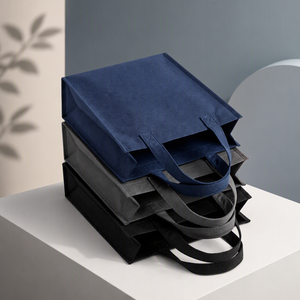 Premium Recyclable Non-Woven Custom Gift Bags Minimalist Reusable Tote With Hand Length Handle In Black Grey Navy