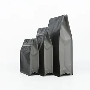 Food Grade Coffee Pouch Custom Flexible Packaging Flat Square Bottom 1kg Reusable Aluminum Foil Matt Black Coffee Bag