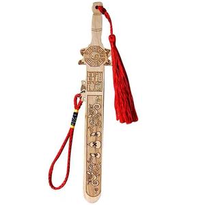 Épée en bois de pêcher Linglong Pavilion 19 cm, gravée au laser, style chinois, ornement décoratif avec pompon rouge - Product Image 5