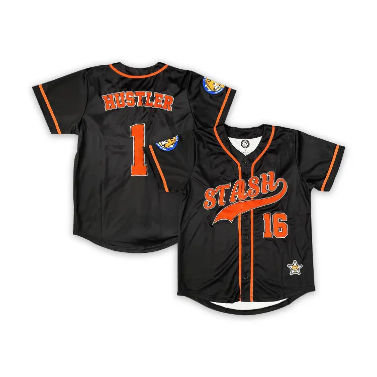 Healong Custom Baseball Jersey Zwart Gesublimeerd Kleur Borduren Naam Ontwerp Honkbal Uniform