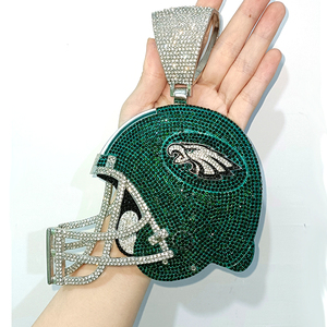 Nouveau <span class=keywords><strong>collier</strong></span> personnalisable de 6 pouces avec casque d'aigle de <span class=keywords><strong>Philadelphie</strong></span> en strass vert, style hip-hop tendance - Product Image 2