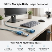 Cable de Extensión USB 2.0 Premium de Alta Velocidad 480Mbps, Conector Macho a Hembra con Conector Chapado en Oro para Uso Industrial