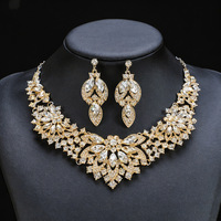 Parure Classique Plaqué Or avec Collier et Boucles d'Oreilles en Cristal, Style Européen Exagéré, Chaîne en Alliage, Accessoires pour Mariage et Anniversaire