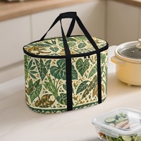 Sac isotherme portable pour mijoteuse, motif feuilles tropicales, idéal pour les pique-niques et les voyages