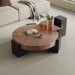 Mesa de Centro Minimalista Italiana Redonda de Madera de Nogal, Mesa Auxiliar en Forma de L para Sala de Estar, Muebles para el Hogar - Product Image 2