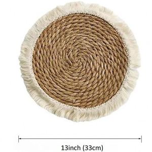Alfombrilla Aislante de Arcilla Hecha a Mano Estilo Japonés, Elegante Tapete Antideslizante de Lino y Paja con Encaje para Bodas - Product Image 3