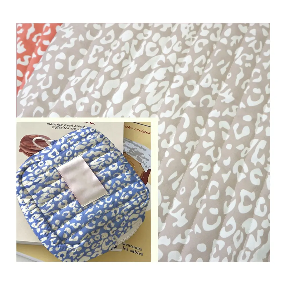 Motif imprimé léopard élégant 100% coton éponge broderie tissu matelassé pour sac cosmétique de stockage d'épaule