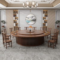 Grande table à manger en bois massif de style chinois nordique avec plateau tournant automatique pour hôtels, restaurants, clubs, 15-20 personnes