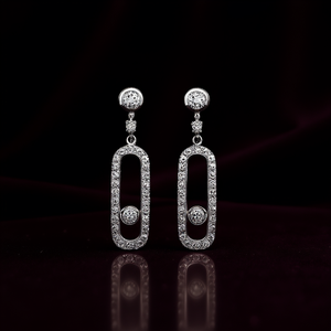 Pendientes de Oro Blanco con Diamantes, Engaste Geométrico, Corte Brillante Redondo, Joyería Fina de Lujo para Mujer, para Boda - Product Image 2