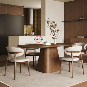Nordic Solid Wood Sintered Stone <strong>Dining</strong> <strong>Table</strong> and Chairs Home Small Apartment Modern Minimalist Oval Black <strong>Walnut</strong> <strong>Dining</strong> Set - Product Image 2