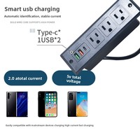 Multiprise de bureau intégrée de style américain avec prise USB Type-C, câble de 1,8 m, 2/3 prises CA