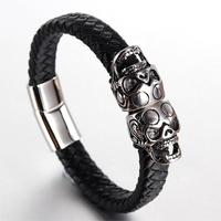 Bracelet à breloques vintage en acier inoxydable style punk avec crâne, unisexe, logo personnalisé au laser, fermoir magnétique, cadeau