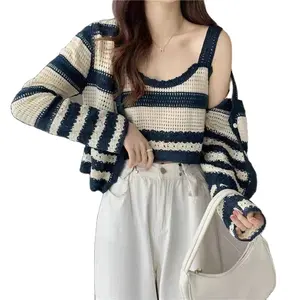 Vietnam Cambodia Thailand Malaysia Indonesia Philippines long sleeve sweater cardigan short striped singlet cardigan