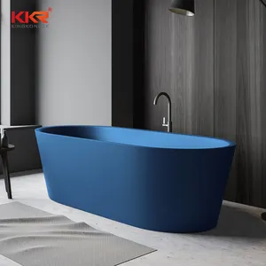 Bañera de piedra de resina azul real, bañera de pie, superficie sólida, bañera de piedra acrílica