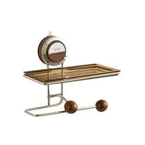 Wall Mounted Toilet <b>Paper</b> Holder With Shelf 18.5cm Stainless Steel No Drilling Required Bathroom Rack Walnut Wood <b>Color</b> - Product Image 2