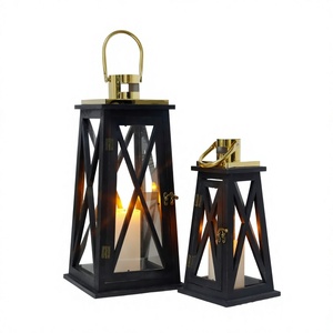 Farol Cuadrado de Madera Hecho a Mano con Tapa Metálica, Portavelas Antiguo para Decoración del Hogar, Bodas, Navidad y Pascua - Product Image 1