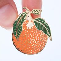 Pin's personnalisé en métal émaillé dur, motif feuille verte, aliments et fruits (agrumes, orange, citronnelle, mandarine), pour chapeau ou revers