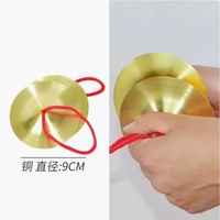 Orff Percussion Instruments Mini Brass Hand Cymbals Wooden Grip Brass Hand Cymbals Traditional Chinese Musical Instruments