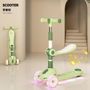 Produits pour bébés Jouets <span class=keywords><strong>Trottinette</strong></span> LED en PU pour enfants <span class=keywords><strong>3</strong></span> <span class=keywords><strong>roues</strong></span> Musique cool Pliable <span class=keywords><strong>Trottinette</strong></span> à pousser pour filles et garçons - Product Image 5